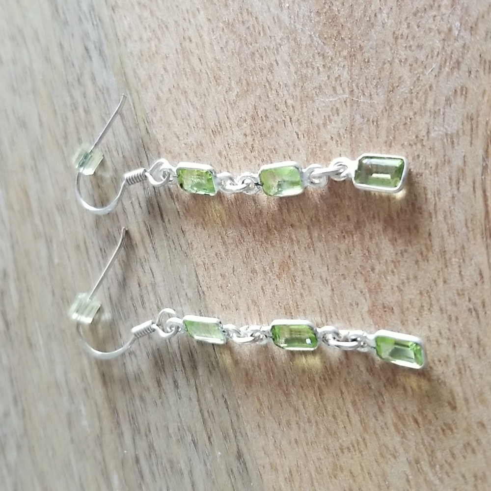 Silver Colored Green Stone Earrings